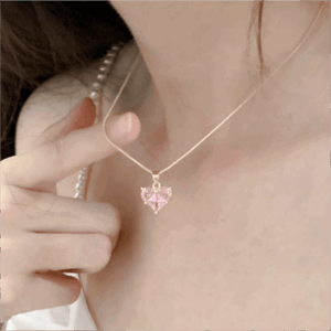 Pink Crystal Heart Pendant Necklace Earrings Set - ArtGalleryZen