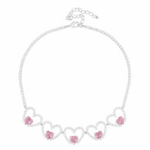 Pink Crystal Hollow Heart Necklace - ArtGalleryZen
