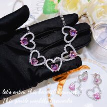 Pink Crystal Hollow Heart Necklace - ArtGalleryZen