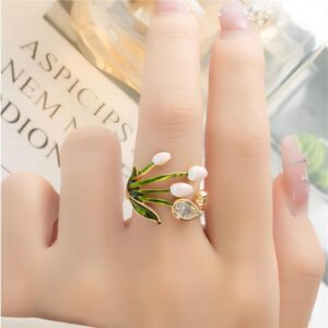 Pink Crystal Inlaid Enamel Tulip Ring - ArtGalleryZen