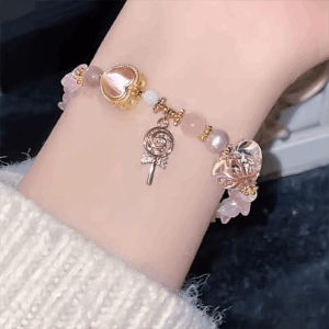 Pink Crystal Lollipop Opal Heart Bracelet - ArtGalleryZen