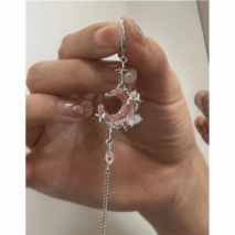 Pink Crystal Moon Star Long Chain Dangle Hoop Earrings - ArtGalleryZen