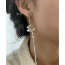 Pink Crystal Moon Star Long Chain Dangle Hoop Earrings - ArtGalleryZen