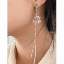 Pink Crystal Moon Star Long Chain Dangle Hoop Earrings - ArtGalleryZen