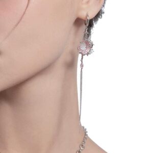 Pink Crystal Moon Star Long Chain Dangle Hoop Earrings - ArtGalleryZen