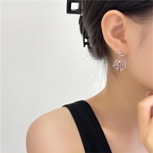 Pink Crystal Star Heart Dangle Earrings - ArtGalleryZen