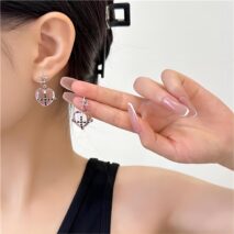 Pink Crystal Star Heart Dangle Earrings - ArtGalleryZen