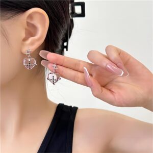 Pink Crystal Star Heart Dangle Earrings - ArtGalleryZen