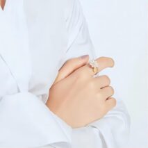 Pink CZ Inlaid Enamel Daisy Ring - ArtGalleryZen
