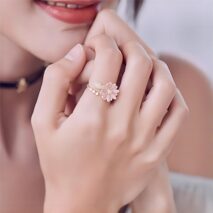 Pink CZ Inlaid Enamel Daisy Ring - ArtGalleryZen