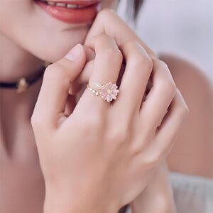 Pink CZ Inlaid Enamel Daisy Ring - ArtGalleryZen