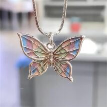 Pink Enamel Butterfly Necklace - ArtGalleryZen