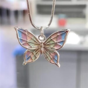 Pink Enamel Butterfly Necklace - ArtGalleryZen