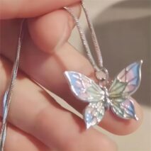 Pink Enamel Butterfly Necklace - ArtGalleryZen
