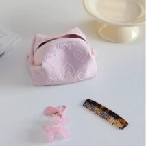 Pink Heart Cosmetic Toiletry Bag Portable Travel Organizer - ArtGalleryZen