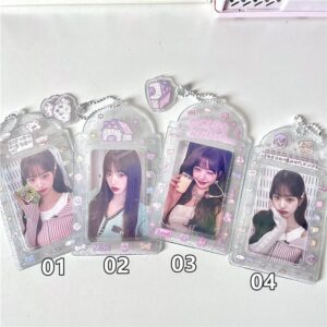 Pink Heart House Transparent Glitter Kpop Keychain Photocard Holder - ArtGalleryZen