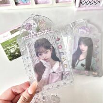 Pink Heart House Transparent Glitter Kpop Keychain Photocard Holder - ArtGalleryZen