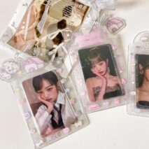 Pink Heart House Transparent Glitter Kpop Keychain Photocard Holder - ArtGalleryZen