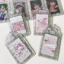 Pink Heart House Transparent Glitter Kpop Keychain Photocard Holder - ArtGalleryZen