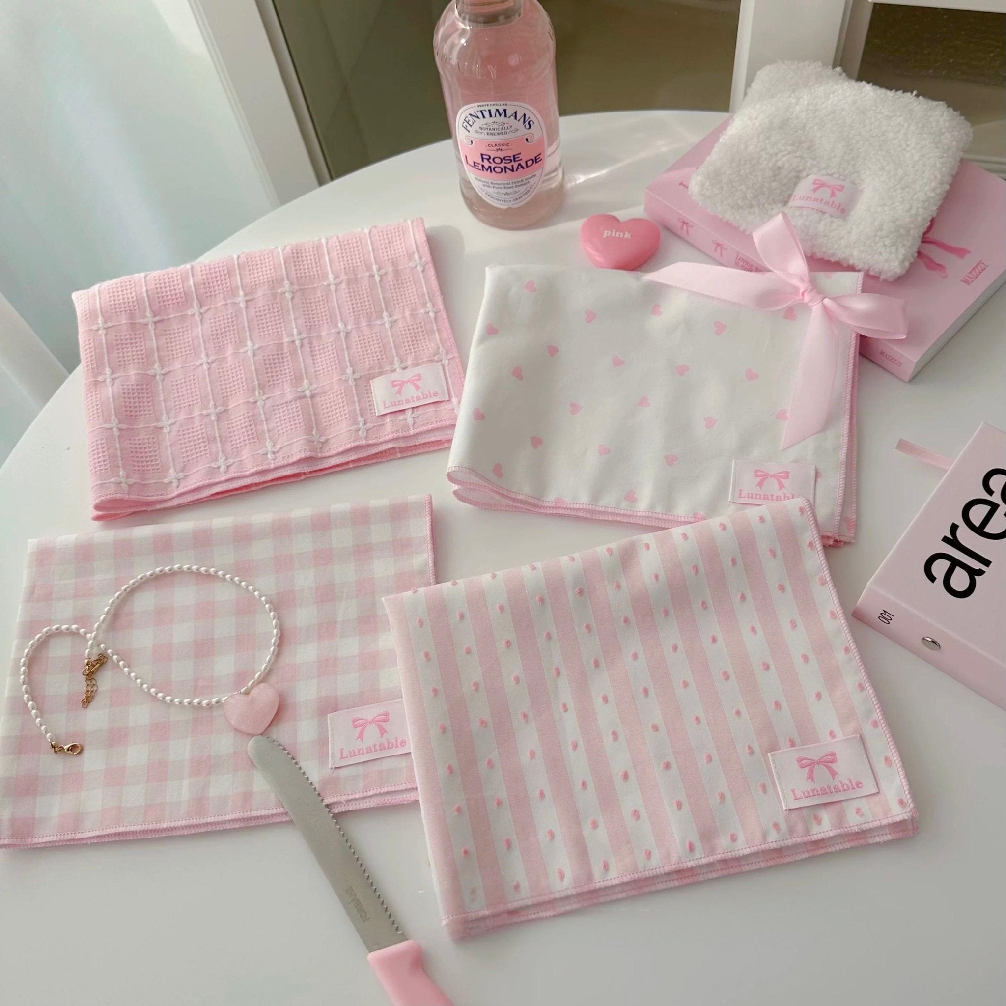 Pink Heart Plaid Stripe Fabric Placemat - ArtGalleryZen