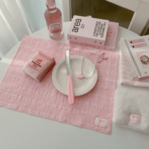 Pink Heart Plaid Stripe Fabric Placemat - ArtGalleryZen