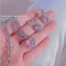 Pink Heart Star Necklace Earrings Set - ArtGalleryZen