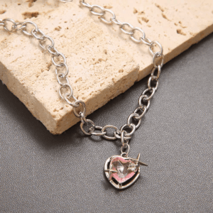 Pink Heart Star Necklace Earrings Set - ArtGalleryZen