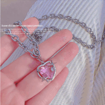 Pink Heart Star Necklace Earrings Set - ArtGalleryZen