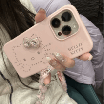 Pink Hello Kitty Rhinestone Bowknot iPhone Case With Crystal Chain - ArtGalleryZen