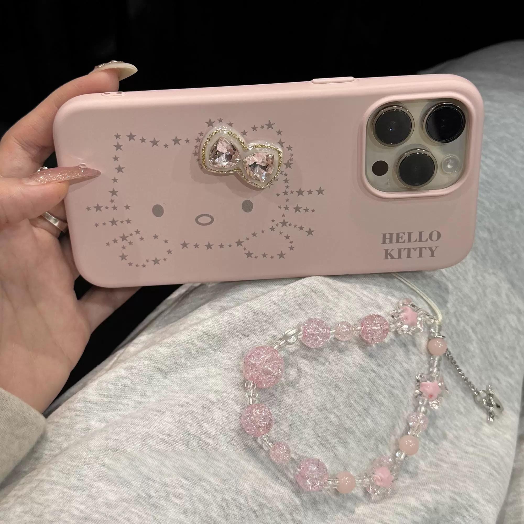 Pink Hello Kitty Rhinestone Bowknot iPhone Case With Crystal Chain - ArtGalleryZen