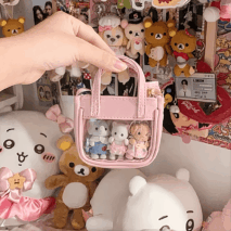 Pink Mini Clear Doll Tote Bag Shoulder Leather Bag Doll Accessories - ArtGalleryZen