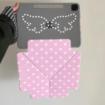 Pink Polka Dot Angel Wing Magnetic iPad Case - ArtGalleryZen