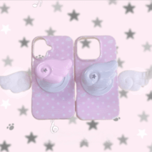 Pink Polka Dots Angel Wing Magnetic Stand iPhone Case - ArtGalleryZen