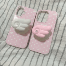 Pink Polka Dots Angel Wing Magnetic Stand iPhone Case - ArtGalleryZen