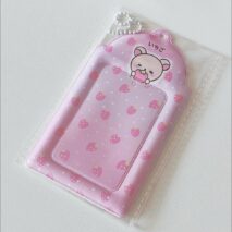Pink Stawberry Rilakkuma Kpop Keychain Photocard Holder - ArtGalleryZen