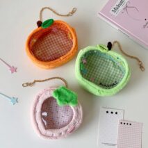 Plush Fruit Doll Clear Display Keychain Bag Kawaii Strawberry Apple - ArtGalleryZen
