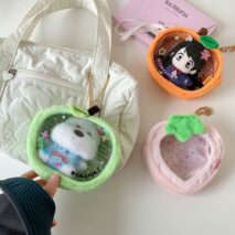 Plush Fruit Doll Clear Display Keychain Bag Kawaii Strawberry Apple - ArtGalleryZen