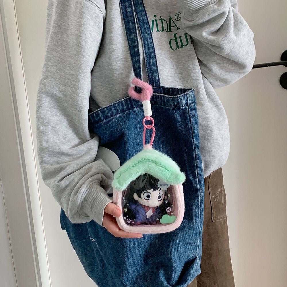 Plush House Clear Display Keychain Bag Kawaii Doll Holder Pouch - ArtGalleryZen