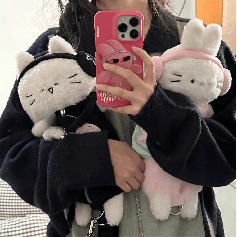 Plush Ribbit Cat Crossbody Bag - ArtGalleryZen