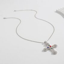 Punk Chunky Rhinestone Inlaid Floral Cross Pendant Necklace - ArtGalleryZen