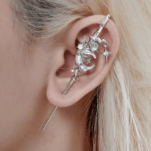 Punk CZ Inlaid Moon Star Rose Hook Needle Piercing Stud Earring - ArtGalleryZen