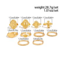 Punk Style 10pcs Rhinestone Inlaid Hollow Oval Disk Cross Ring Set - ArtGalleryZen