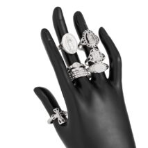 Punk Style 10pcs Rhinestone Inlaid Hollow Oval Disk Cross Ring Set - ArtGalleryZen