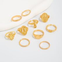 Punk Style 10pcs Rhinestone Inlaid Hollow Oval Disk Cross Ring Set - ArtGalleryZen