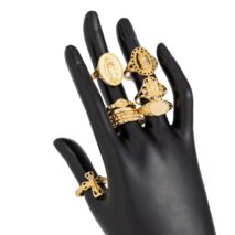 Punk Style 10pcs Rhinestone Inlaid Hollow Oval Disk Cross Ring Set - ArtGalleryZen