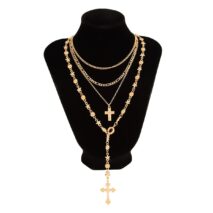 Punk Style Layered Gold Silver Plated Cross Pendant Y Necklace Set - ArtGalleryZen