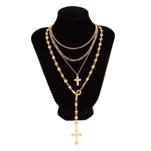 Punk Style Layered Gold Silver Plated Cross Pendant Y Necklace Set - ArtGalleryZen