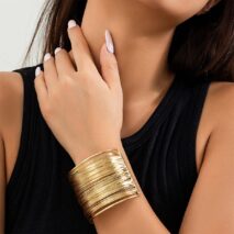 Punk Style Metallic Brushed Wide Cuff Bangle Bracelet - ArtGalleryZen