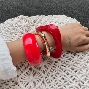 Red Chunky Square Bangle Bracelet Set - ArtGalleryZen