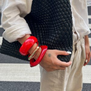 Red Chunky Square Bangle Bracelet Set - ArtGalleryZen